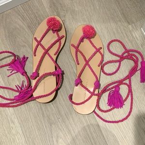 Like new Loeffler Randall Pom Pom ankle tie sandals